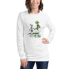 Front View on Female Model White: DANCING ALIEN Long Sleeve Tee in White - Front View on Female Model