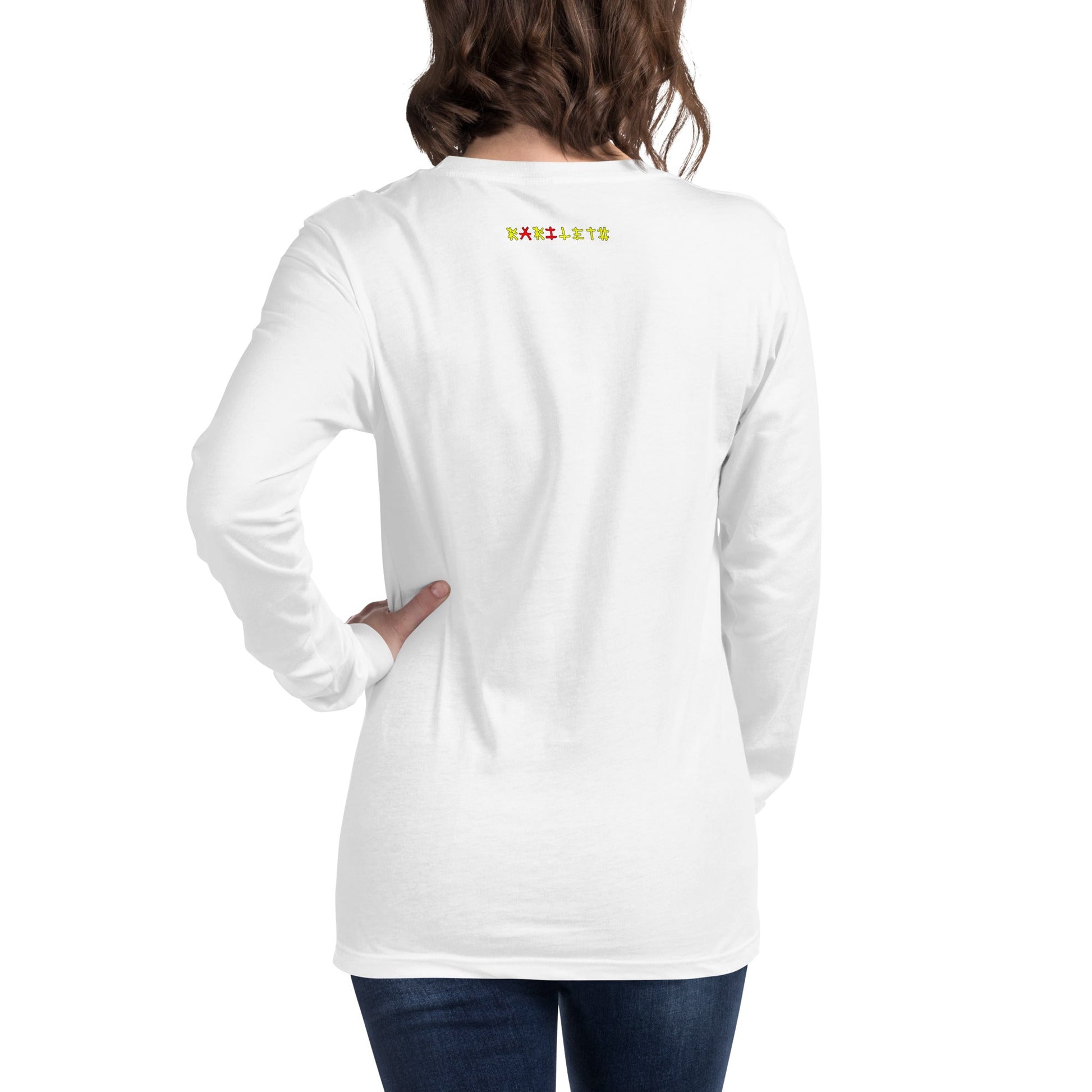 DISTRESSED ELEPHANT Long Sleeve Tee in White - Rarileto - Back View on Female Model