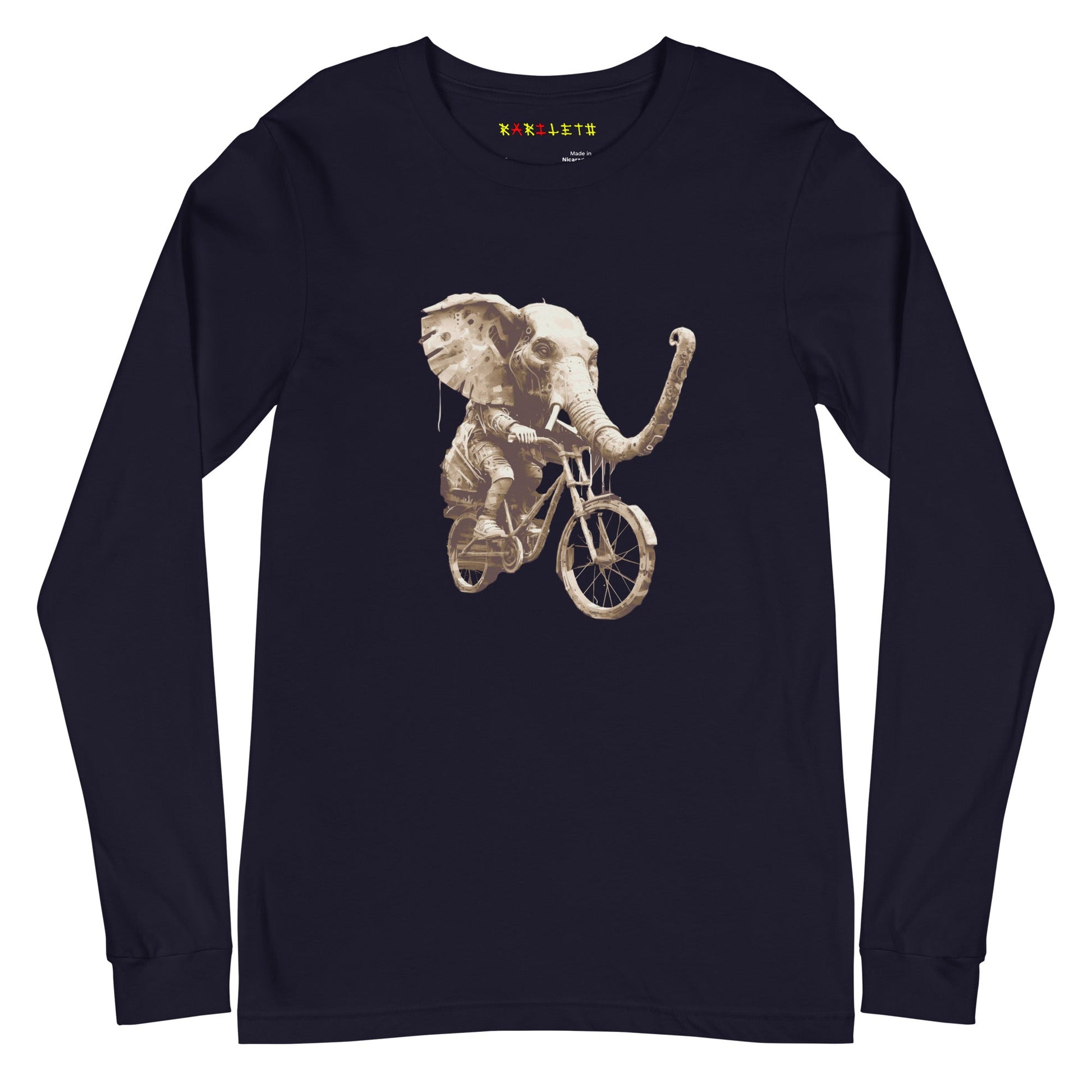 DISTRESSED ELEPHANT Long Sleeve Tee in Navy - Rarileto - Front View