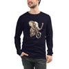 DISTRESSED ELEPHANT Long Sleeve Tee in Navy - Rarileto - Front View on Male Model