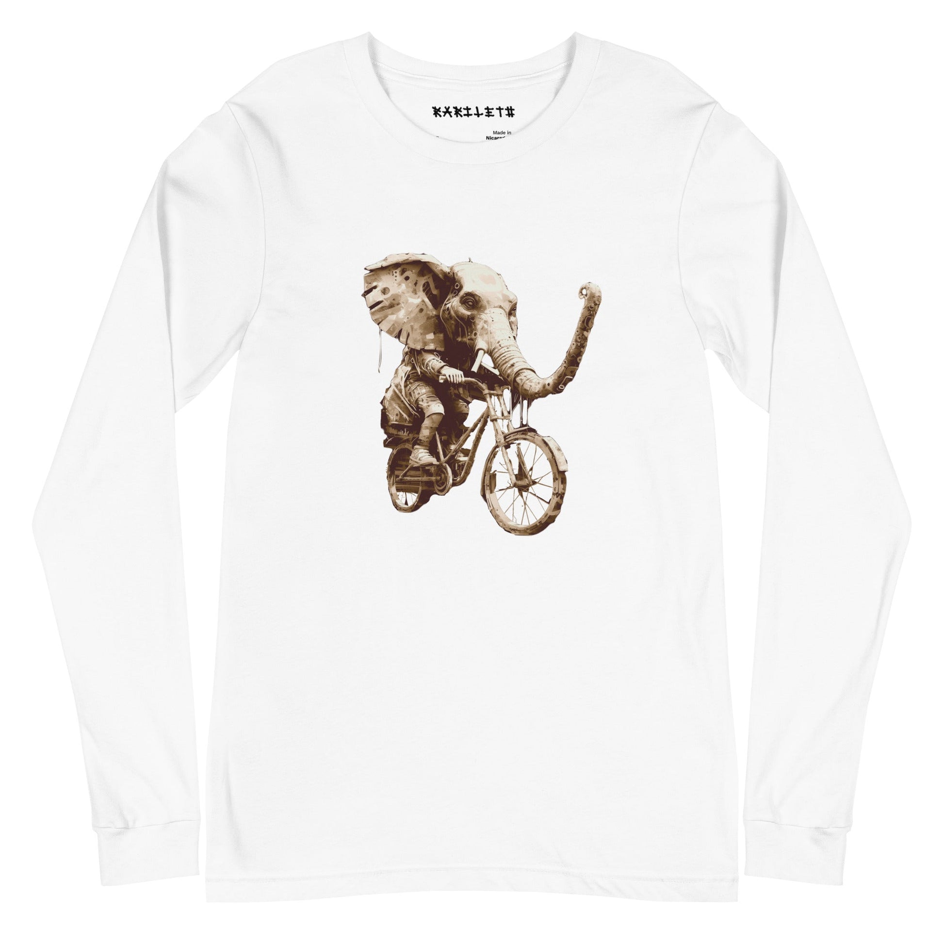 DISTRESSED ELEPHANT Long Sleeve Tee in White - Rarileto - Front View