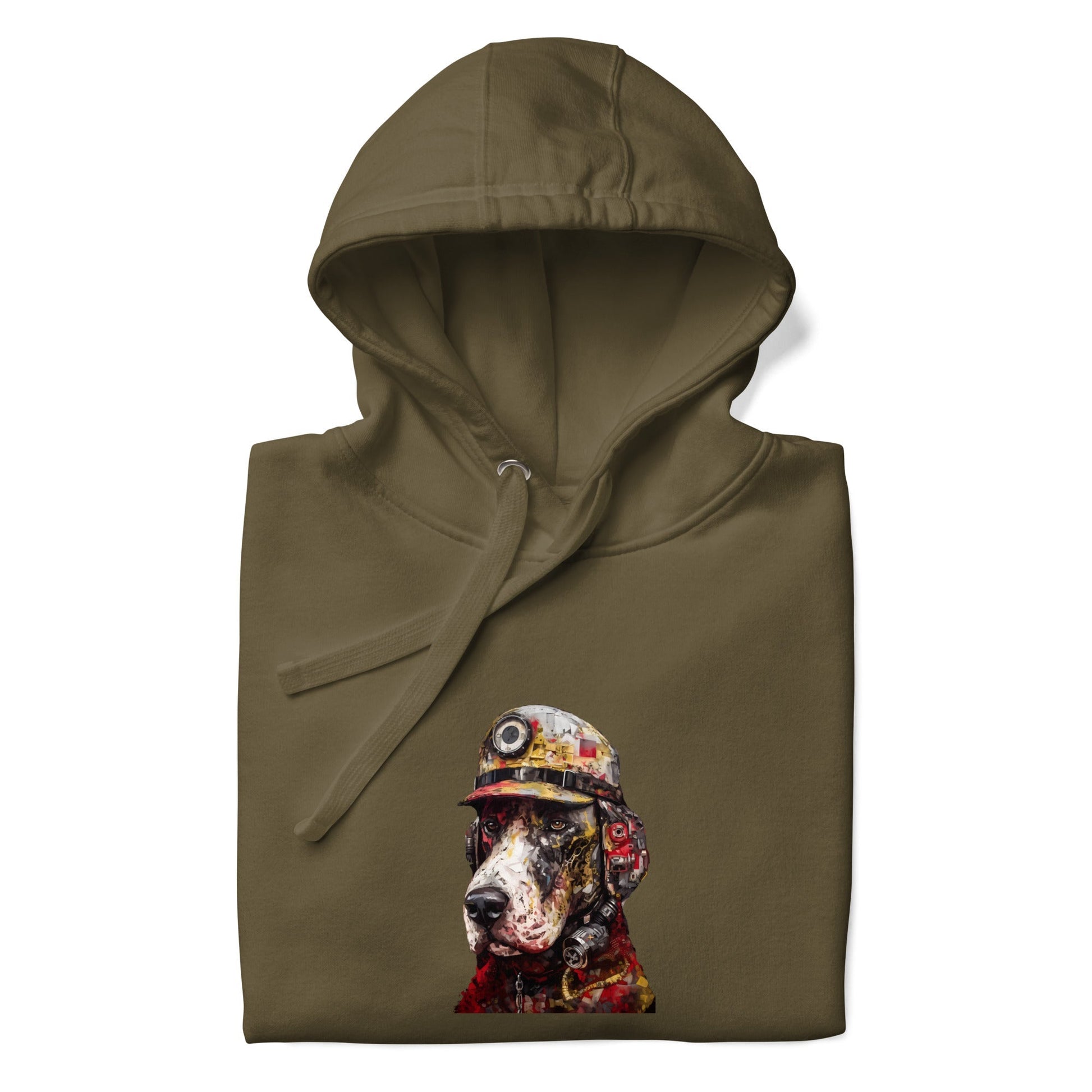 DOG FIREFIGHTER Hoodie in Military Green - Rarileto - Folded Front View