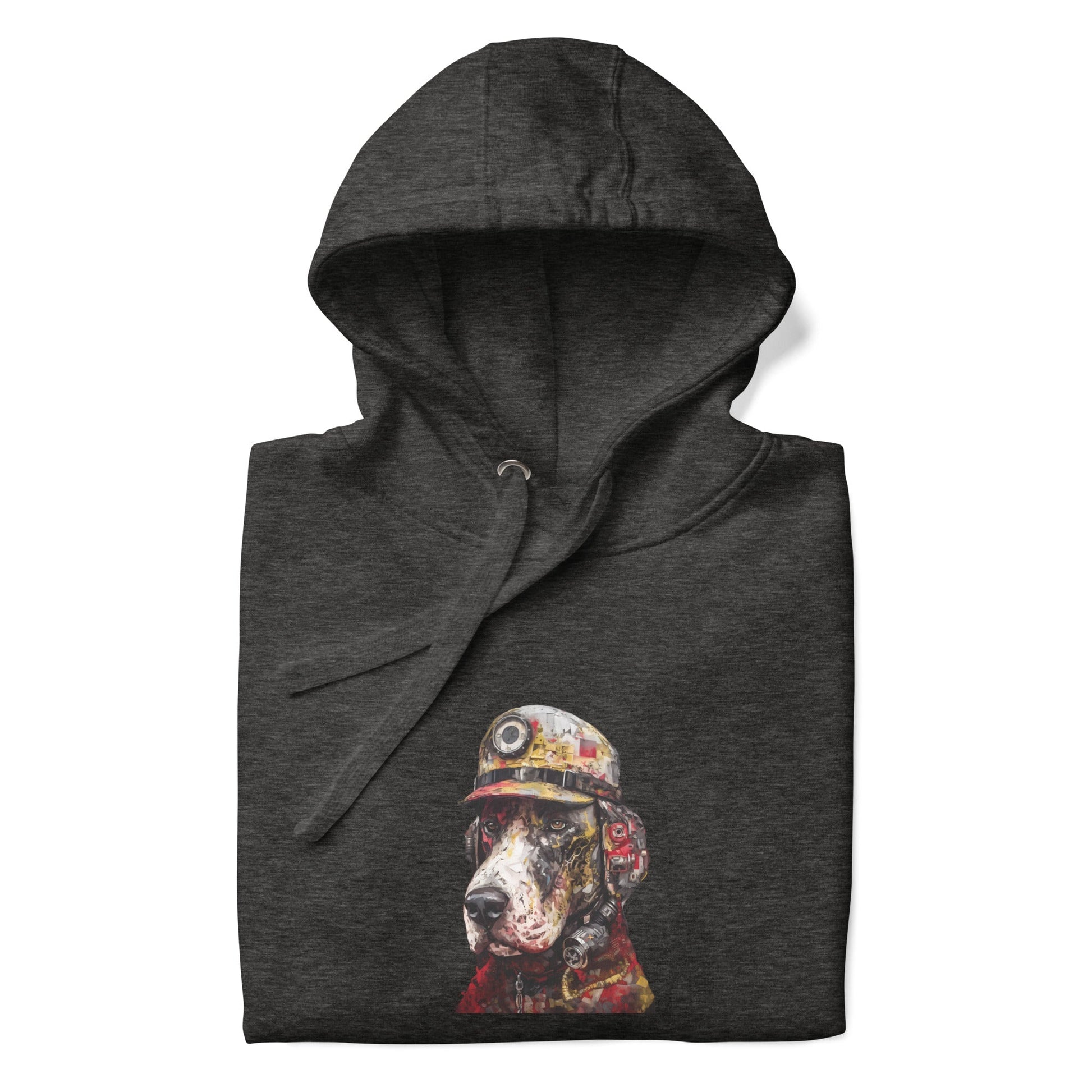 DOG FIREFIGHTER Hoodie in Charcoal Heather - Rarileto - Folded Front View