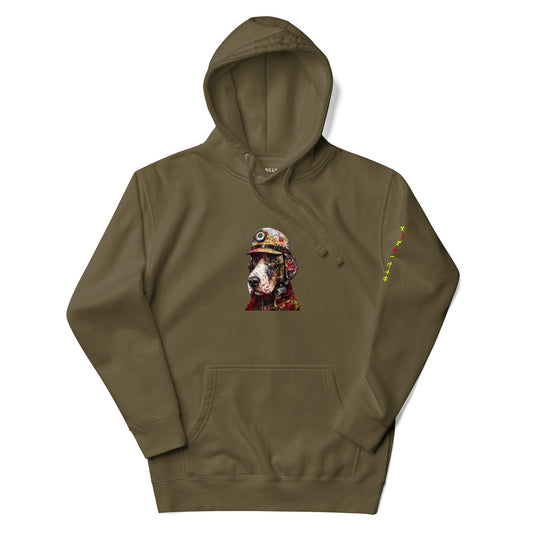 Front: DOG FIREFIGHTER Hoodie in Military Green - Front View