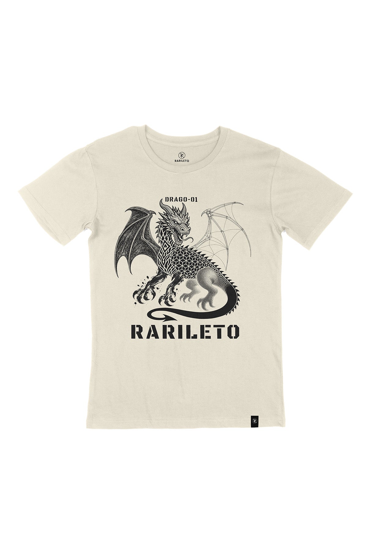 Natural graphic tee front flat lay — RARILETO Drago Classic Tee
