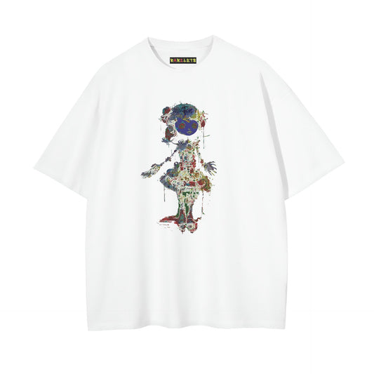 DRIPPING PAINT DOLL Unisex Loose Fit T-Shirt White Color - Rarileto