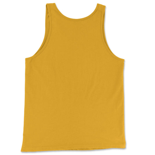 Back view of the Elephant Tank Top in gold, offering a comfortable and relaxed fit. Rarileto.