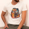 Front view on model wearing the Fire Bots Classic T-Shirt in white, perfect for casual streetwear looks. Rarileto.