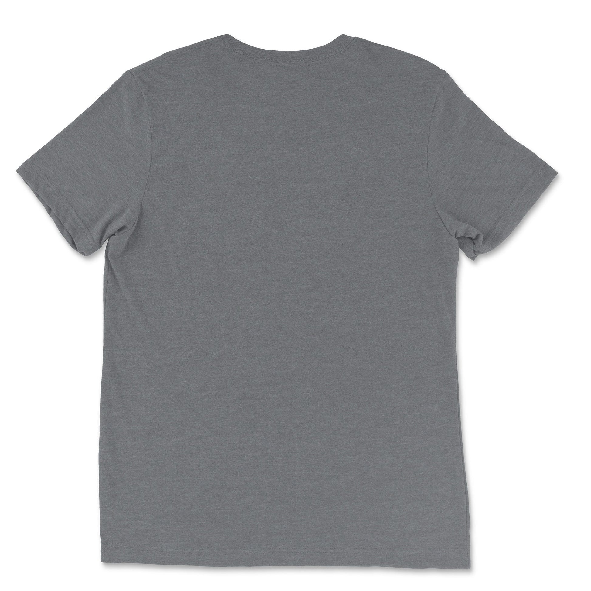 Back view of the Fire Bots Triblend T-Shirt in grey triblend, offering a relaxed, comfortable fit. Rarileto.