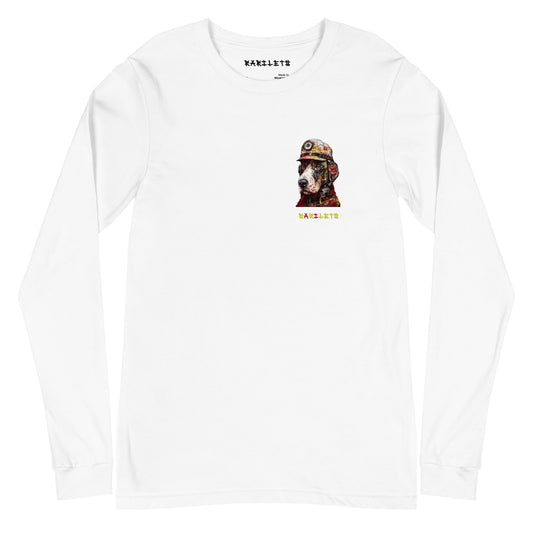 Front View White: FIREFIGHTER DOG Long Sleeve Tee in White
