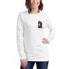 Front View on Female Model White: FIREFIGHTER DOG Long Sleeve Tee in White on Female Model
