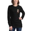 Front View on Female Model Black: FIREFIGHTER DOG Long Sleeve Tee in Black on Female Model
