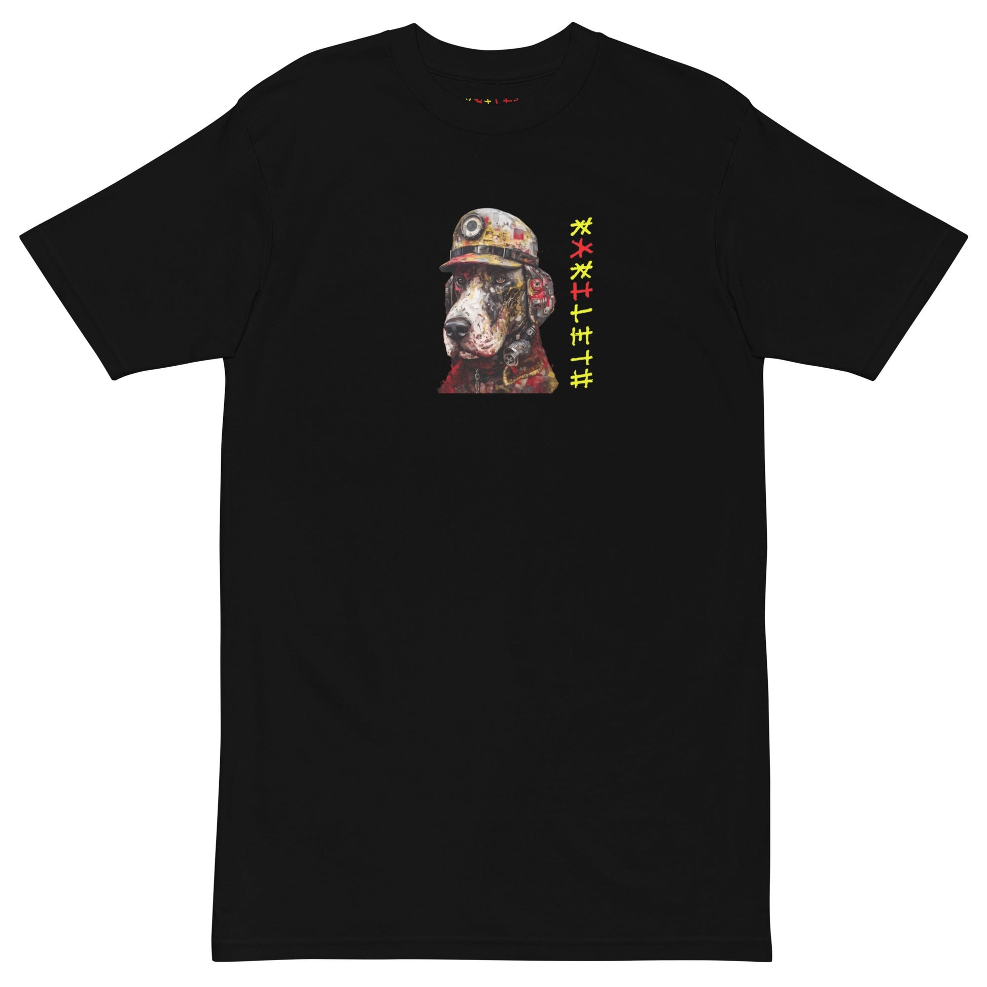 FIREFIGHTER DOG Premium Heavyweight T-Shirt in Black - Rarileto - Front View
