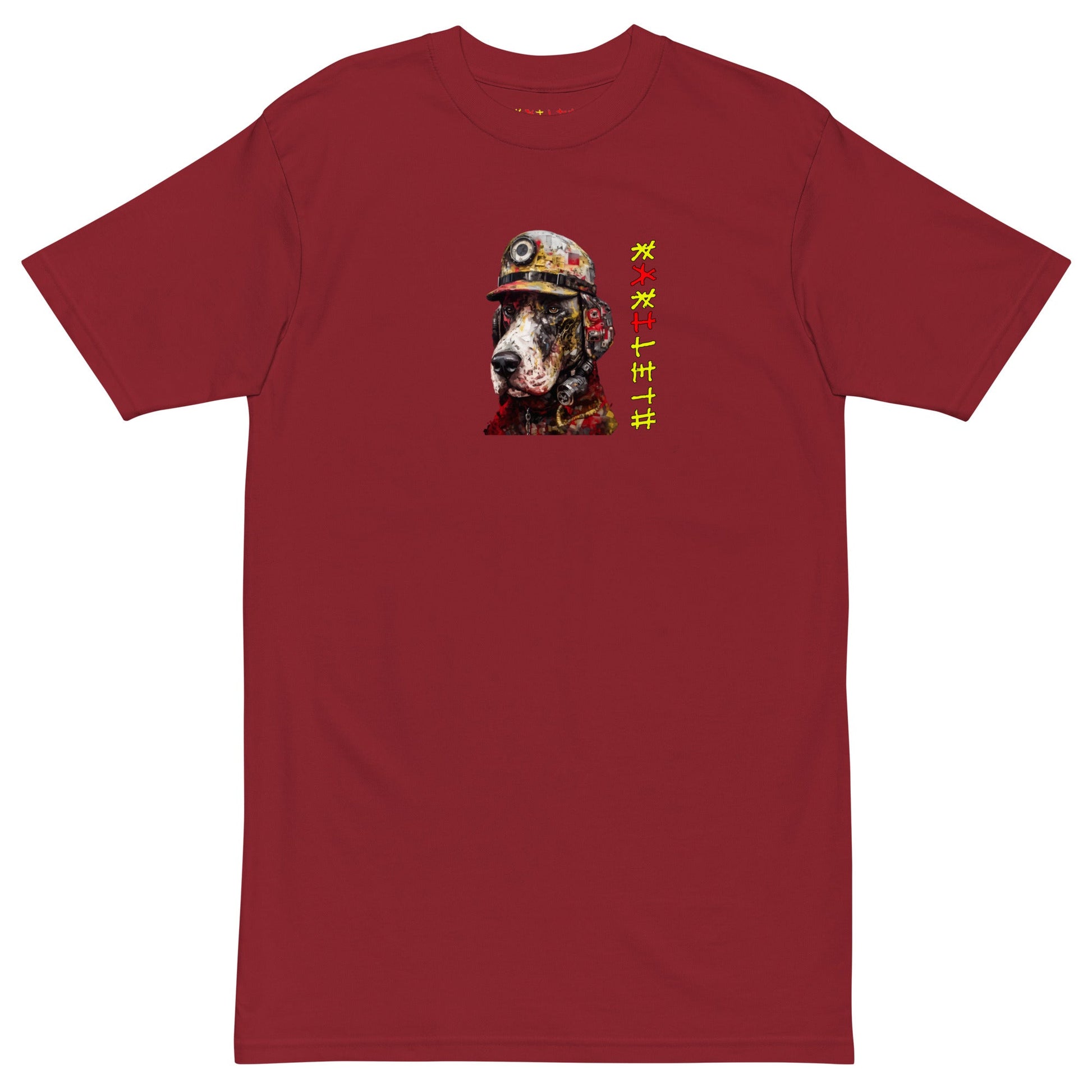 FIREFIGHTER DOG Premium Heavyweight T-Shirt in Brick Red - Rarileto - Front View
