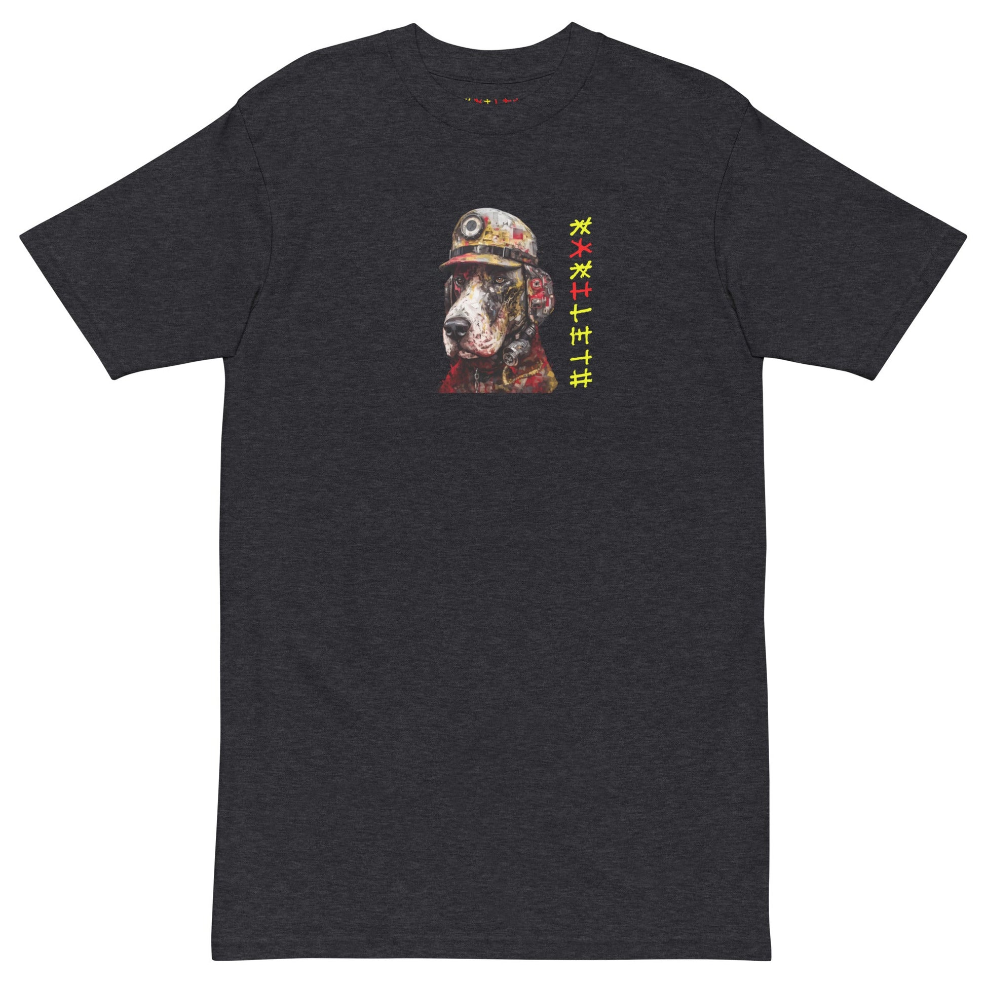 FIREFIGHTER DOG Premium Heavyweight T-Shirt in Charcoal Heather - Rarileto - Front View
