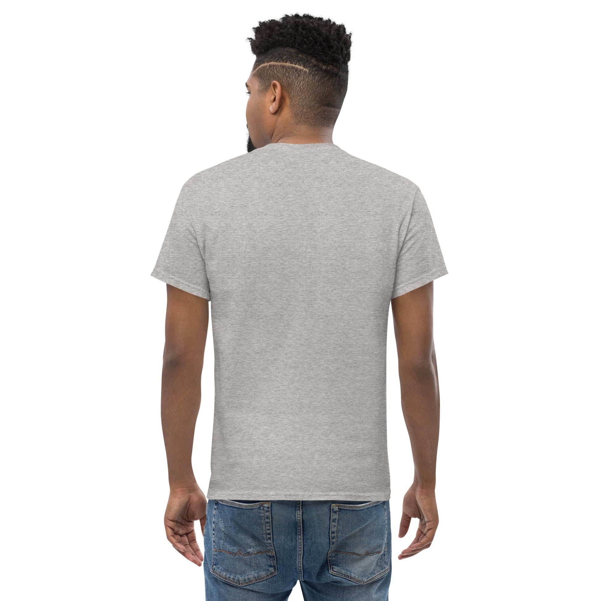 FUTURE CAT 2050 Classic T-Shirt in Sports Grey - Rarileto - Back View on Model