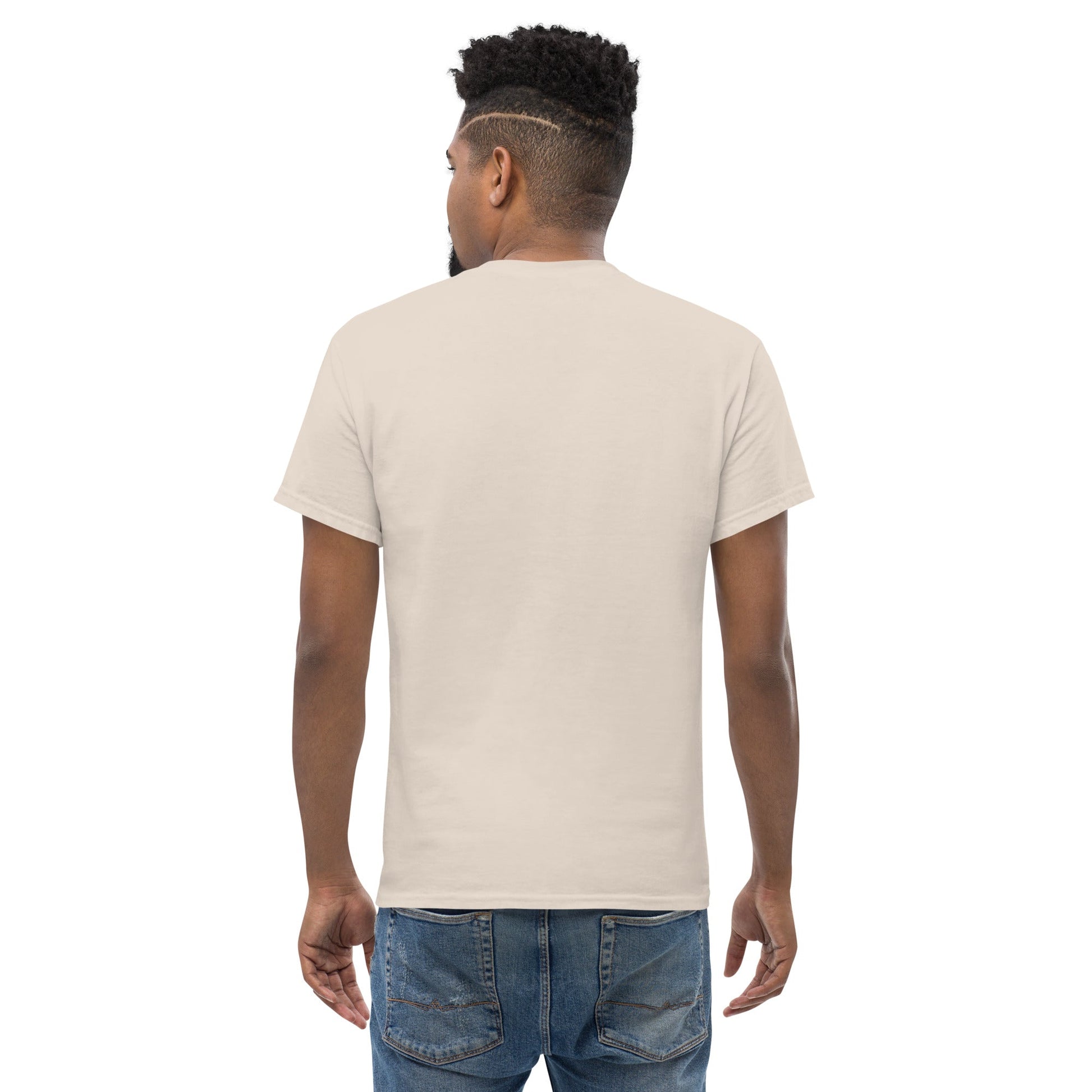 FUTURE CAT 2050 Classic T-Shirt in Natural - Rarileto - Back View on Model