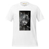 Front Ghost White: FUTURISTIC CAT WOMAN Premium Crew Neck T-Shirt in White (Front Ghost View)