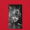 Design Front Red: FUTURISTIC CAT WOMAN Premium Crew Neck T-Shirt in Red (Design View)