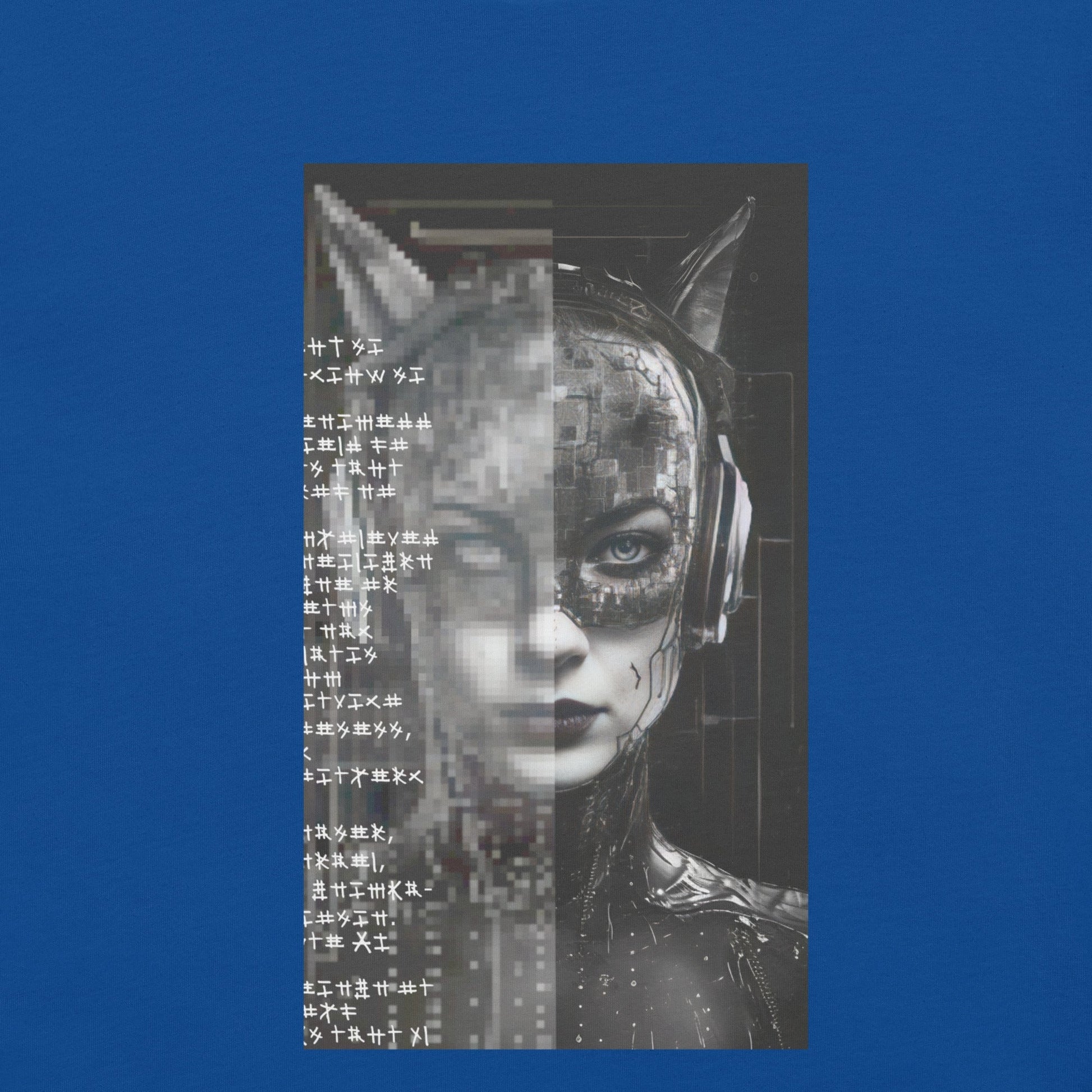 Design Front Royal: FUTURISTIC CAT WOMAN Premium Crew Neck T-Shirt in Royal (Design View)