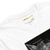 Neck White: FUTURISTIC CAT WOMAN Premium Crew Neck T-Shirt in White (Neck View)