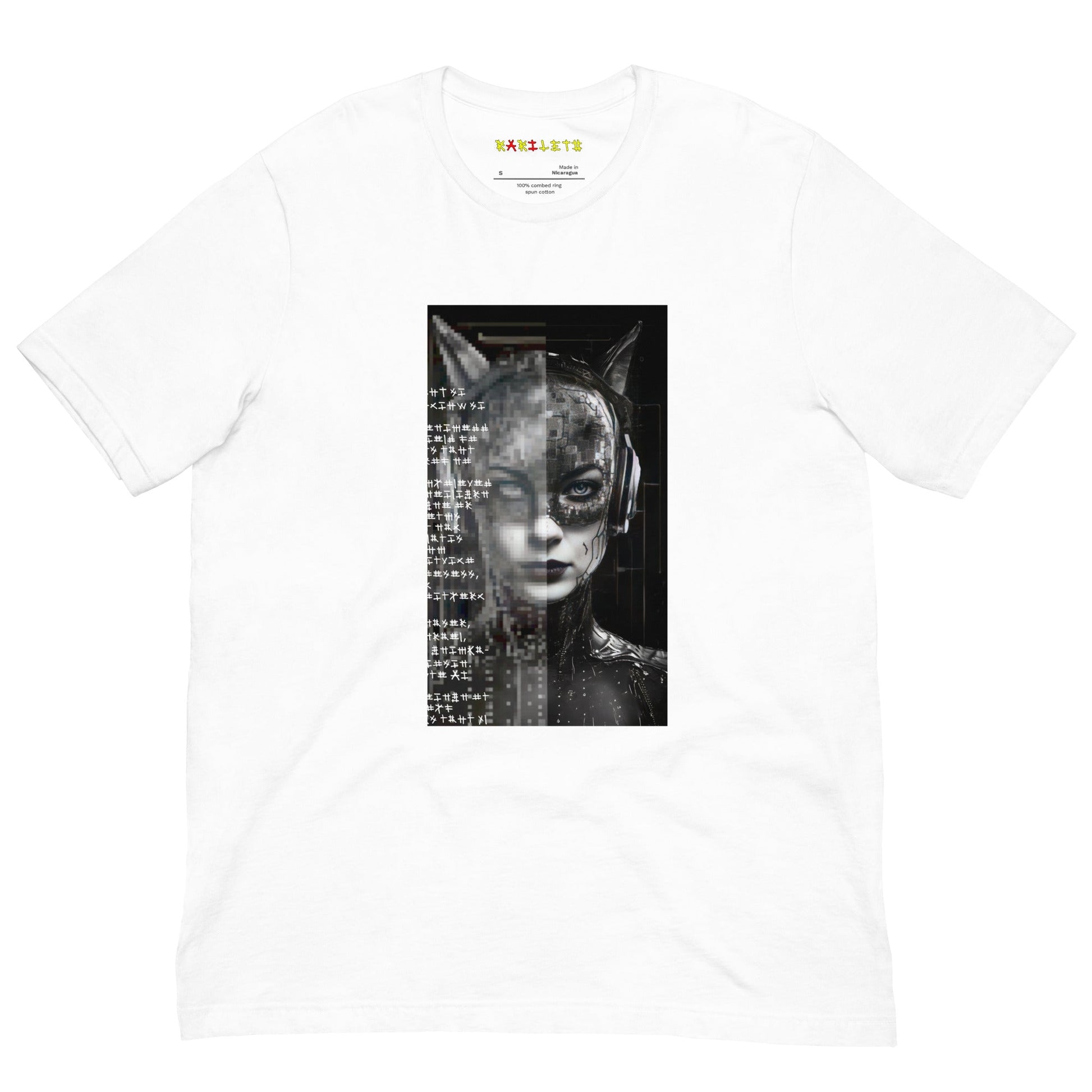 Front White: FUTURISTIC CAT WOMAN Premium Crew Neck T-Shirt in White