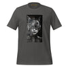 Front Ghost Asphalt: FUTURISTIC CAT WOMAN Premium Crew Neck T-Shirt in Asphalt (Front Ghost View)