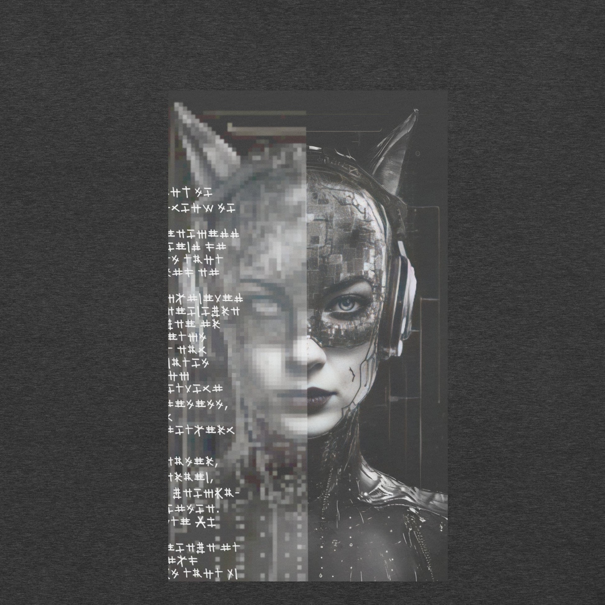 Design Front Dark Gray Heather: FUTURISTIC CAT WOMAN Premium Crew Neck T-Shirt in Dark Gray Heather (Design View)