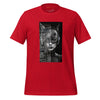 Front Ghost Red: FUTURISTIC CAT WOMAN Premium Crew Neck T-Shirt in Red (Front Ghost View)