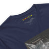 Neck Navy: FUTURISTIC CAT WOMAN Premium Crew Neck T-Shirt in Navy (Neck View)