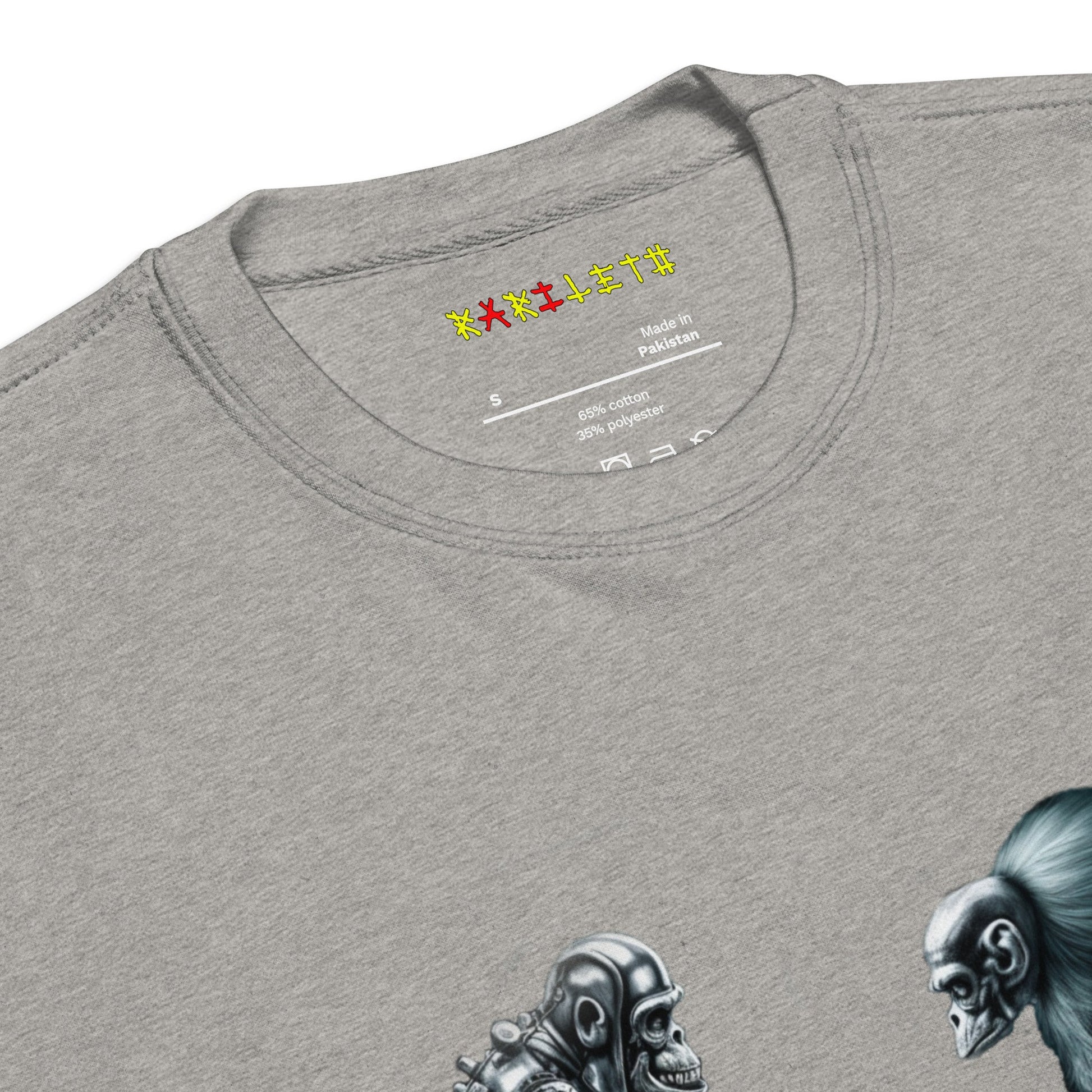 Neck Front: FUTURISTIC MONKEY CHESS Sweatshirt in Gray - Neck Front View