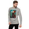 Male Model Front: FUTURISTIC ROBOT BIRD Sweatshirt in Gray on Male Model