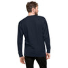 Male Model Back: FUTURISTIC ROBOT BIRD Sweatshirt in Navy on Male Model