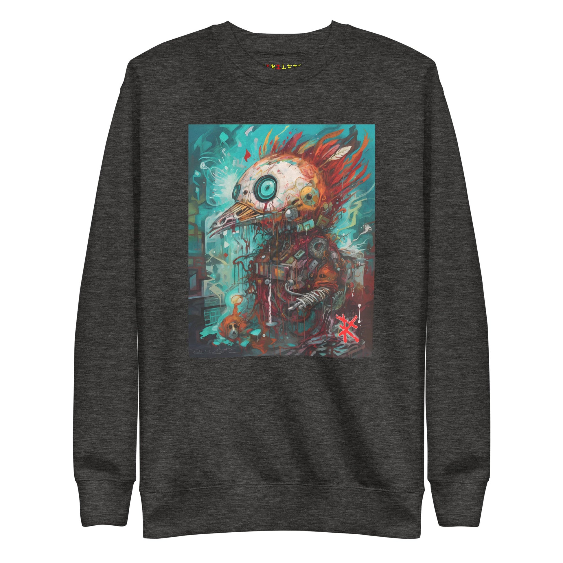 Front: FUTURISTIC ROBOT BIRD Sweatshirt in Charcoal Heather