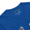 Neck Royal: FUTURISTIC ROBOT MONKEY CHESS PLAYERS Premium Crewneck T-Shirt in Royal (Neck View)