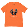 Front Orange: FUTURISTIC ROBOT MONKEY CHESS PLAYERS Premium Crewneck T-Shirt in Orange