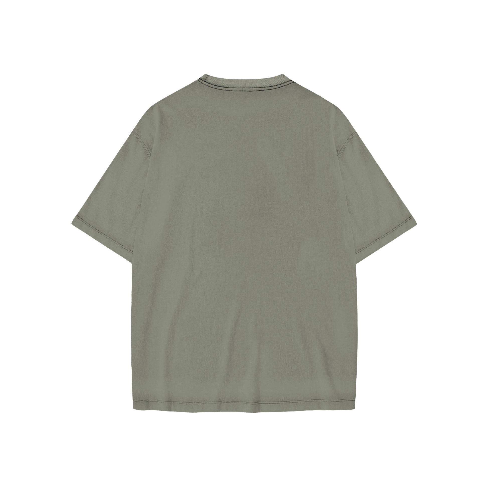 GLOOMY Heavyweight Drop Shoulder Thick Unisex Tee - Olive - Back View - Rarileto