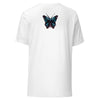 Back Ghost in White: GLOWING BUTTERFLY Premium Crewneck T-Shirt in White (Back Ghost View)