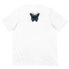 GLOWING BUTTERFLY Premium Crewneck T-Shirt - Rarileto- Back View in White