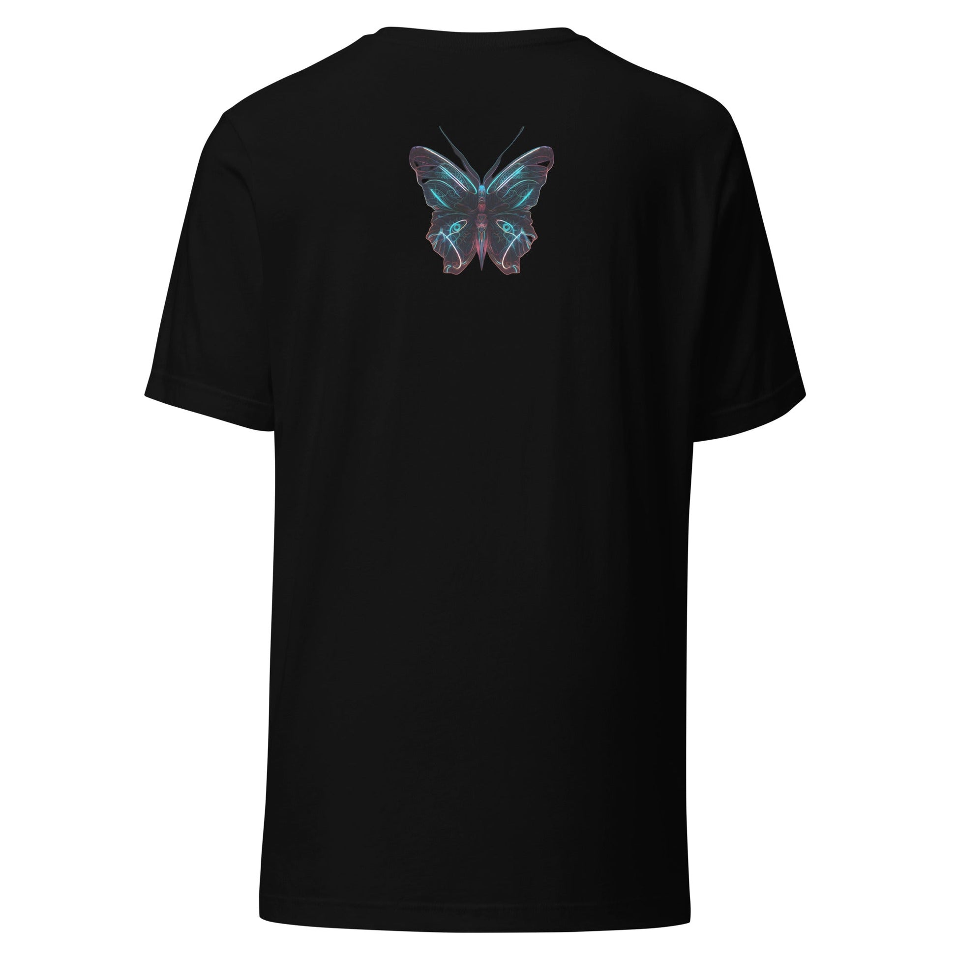 Back Ghost Black: GLOWING BUTTERFLY Premium Crewneck T-Shirt in Black (Back Ghost View)