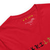 Neck Red: GLOWING BUTTERFLY Premium Crewneck T-Shirt in Red (Neck View)