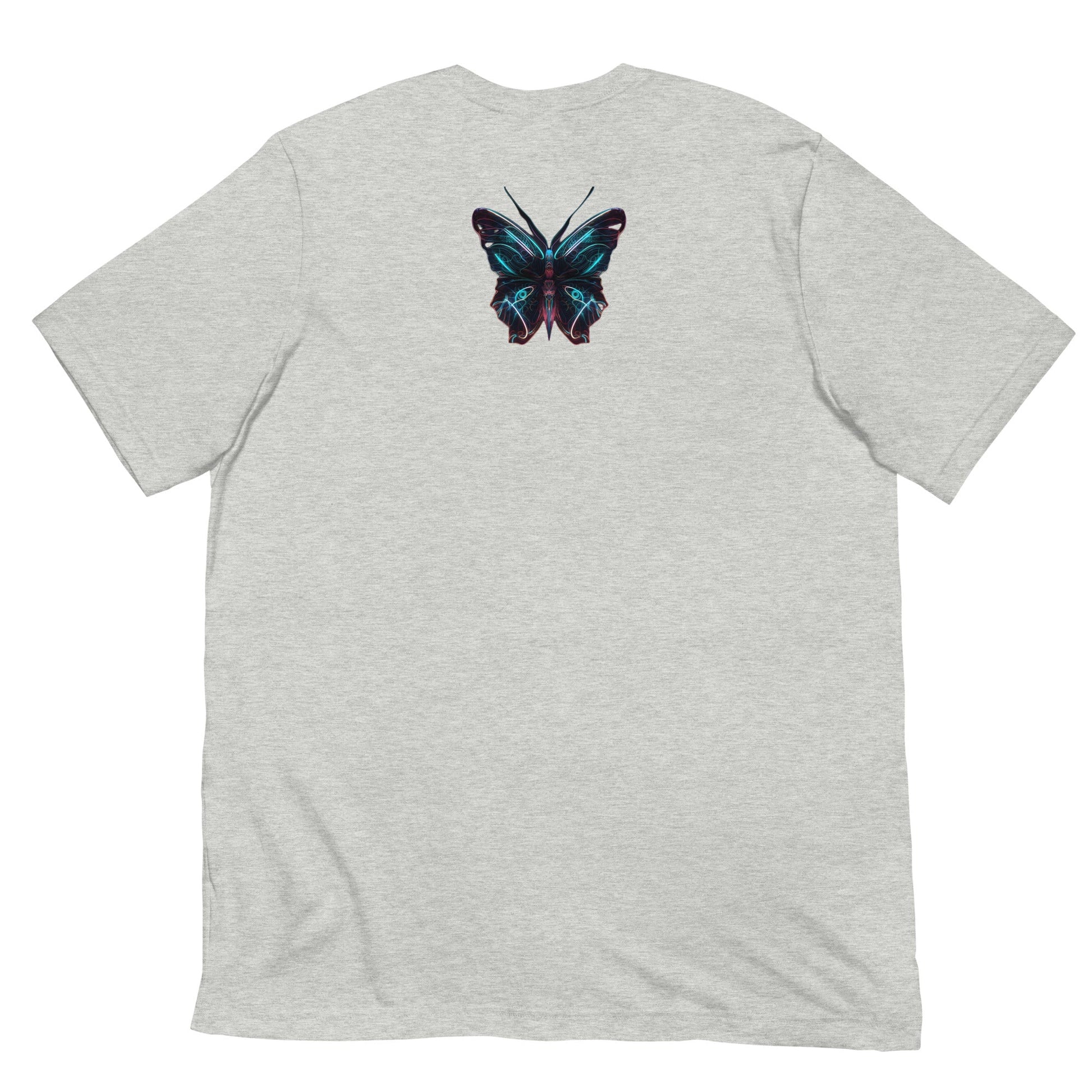 Athletic Heather Back View of GLOWING BUTTERFLY Premium Crewneck T-Shirt