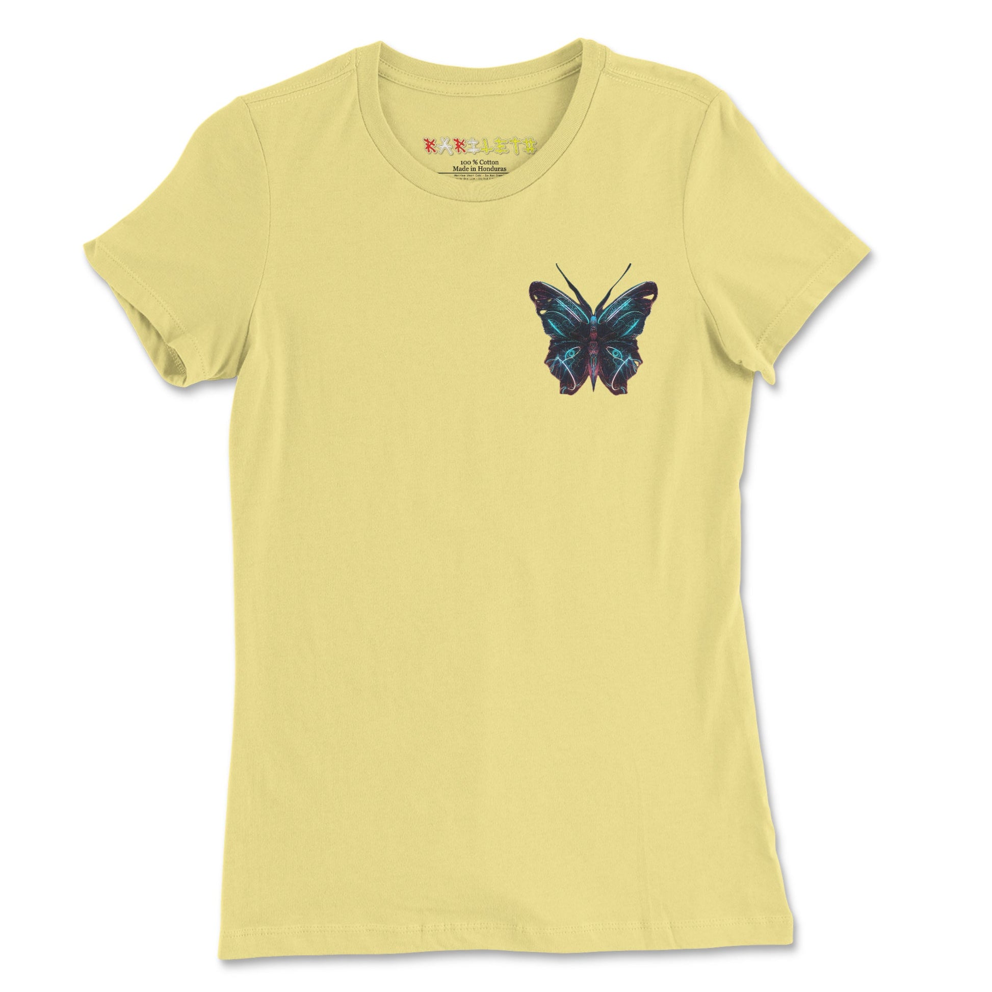 Front Yellow: GLOWING BUTTERFLY Premium Tee in Yellow - Front View

