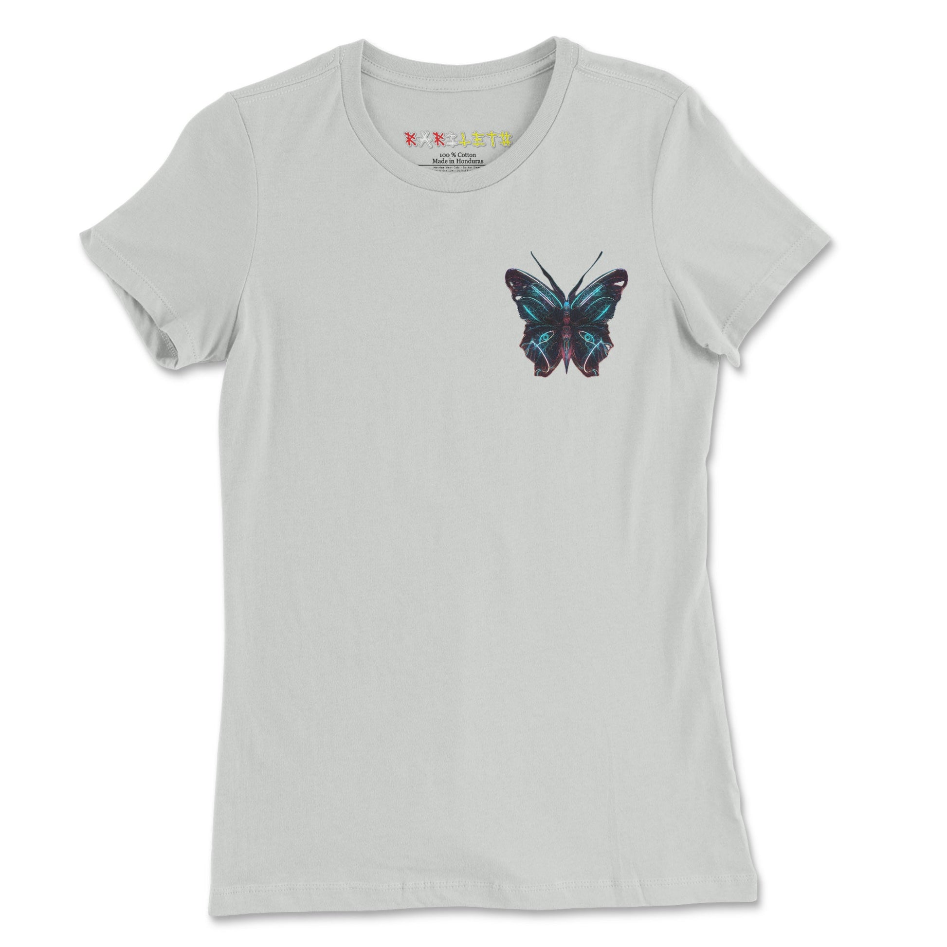 Front Silver: GLOWING BUTTERFLY Premium Tee in Silver - Front View

