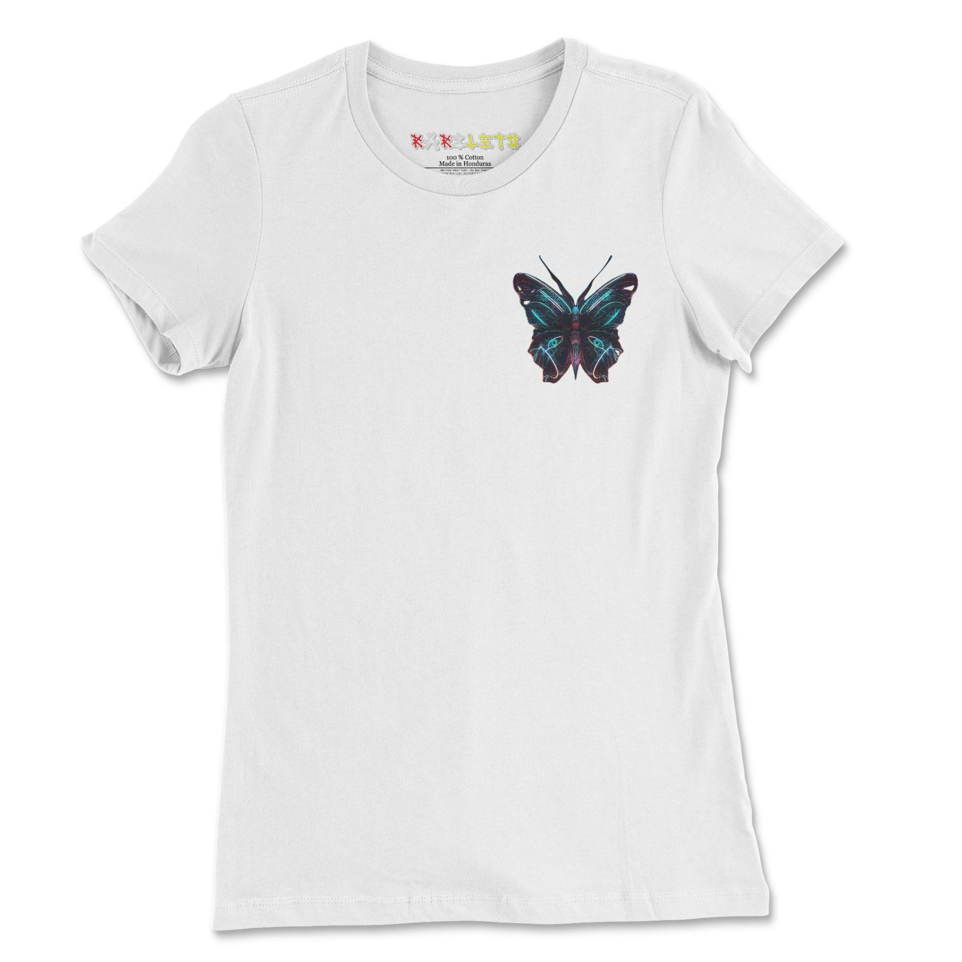 Front White: GLOWING BUTTERFLY Premium Tee in White - Front View

