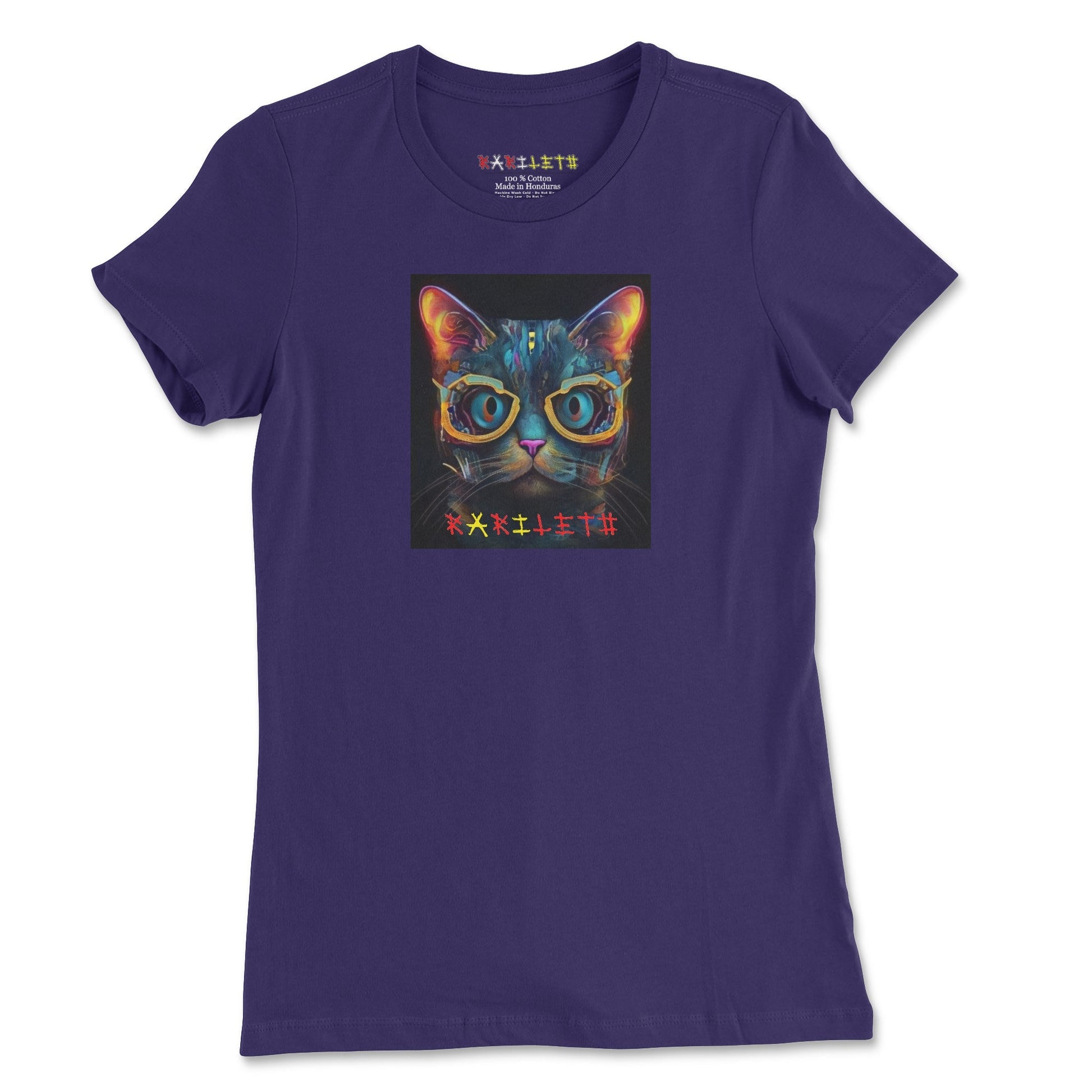 GLOWING CAT PORTRAIT Premium Tee in Team Purple - Rarileto - Front View