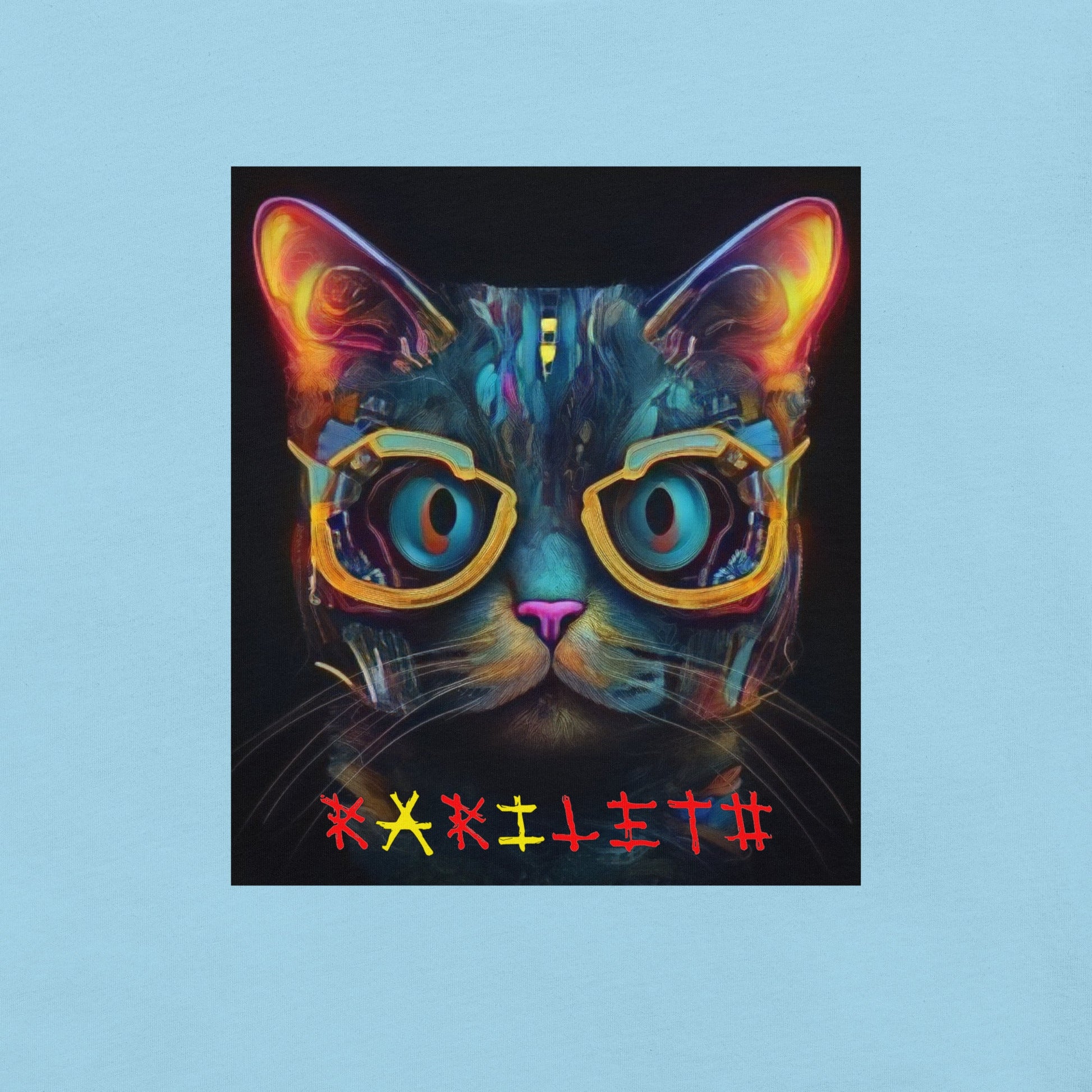 Baby Blue Design Front View of GLOWING CAT Premium Crewneck T-Shirt