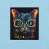 Baby Blue Design Front View of GLOWING CAT Premium Crewneck T-Shirt