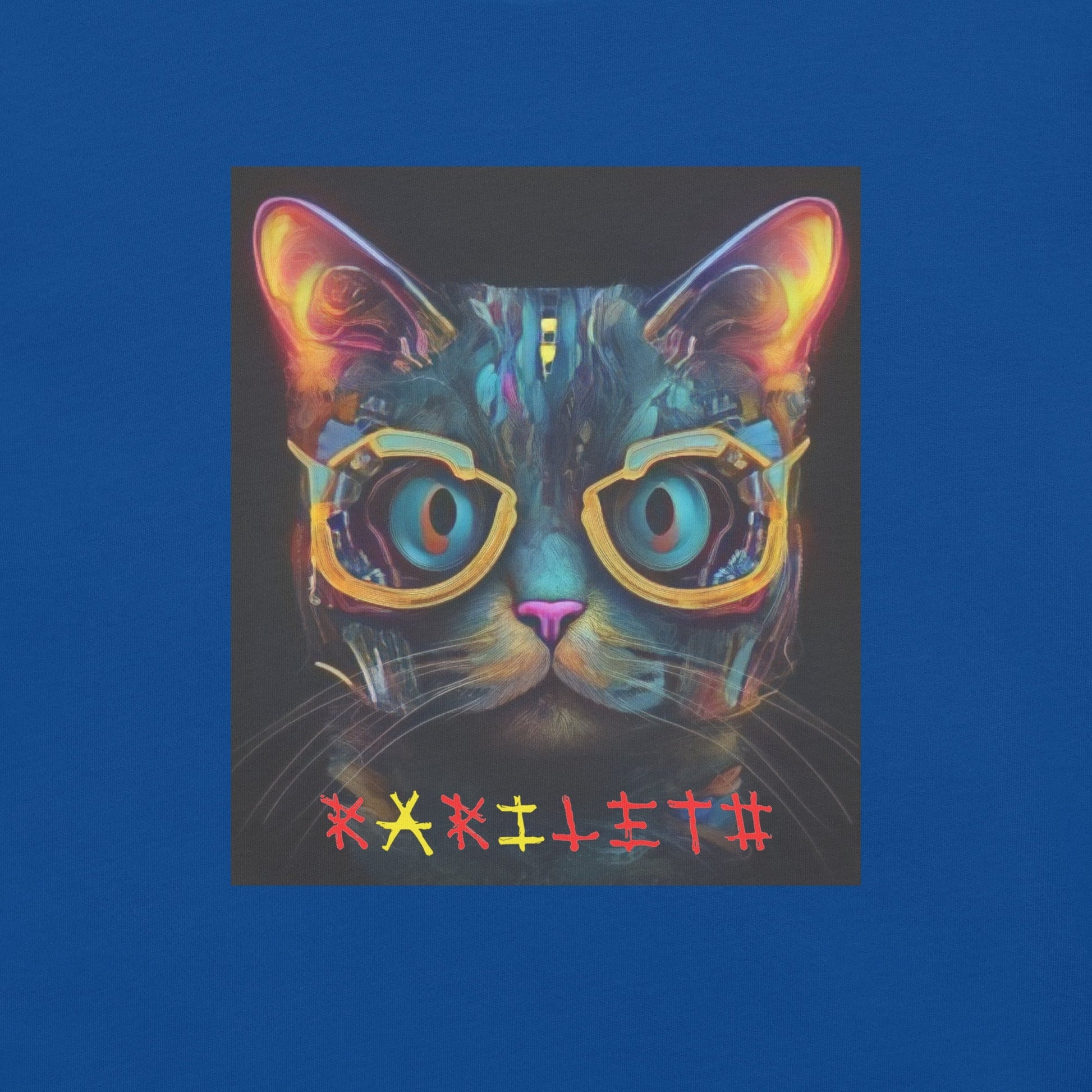 Design Front Royal: GLOWING CAT Premium Crewneck T-Shirt in Royal (Design View)