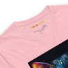 Pink Neck Front View of GLOWING CAT Premium Crewneck T-Shirt- Rarileto